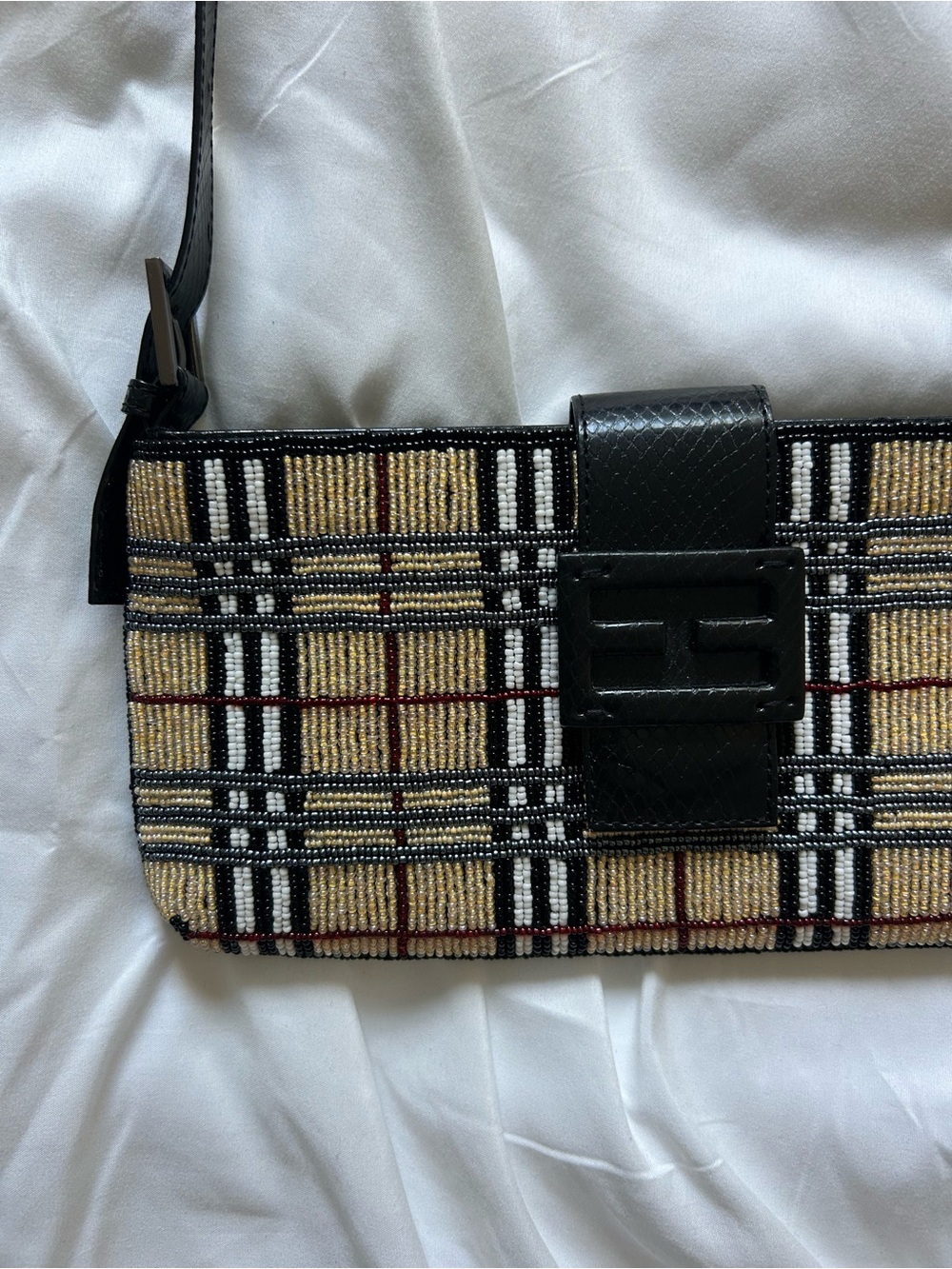 beaded plaid mini bag